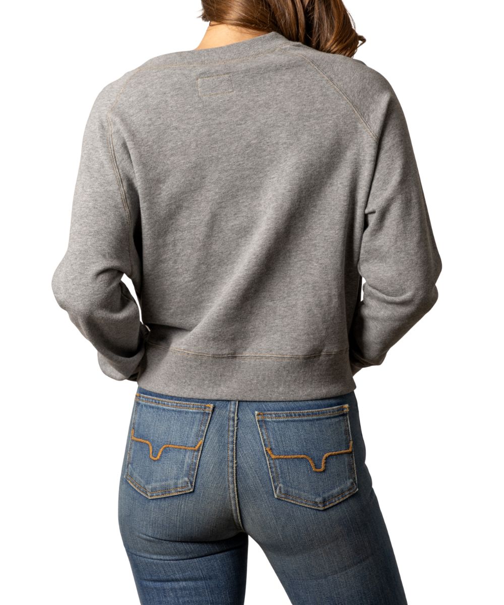 Back View Of The Women's Cropped Grey Heather Sweater 