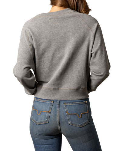 Back View Of The Women's Cropped Grey Heather Sweater 