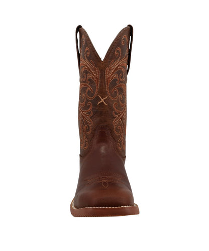 Front view of the women's 11" boot featuring the wide square toe