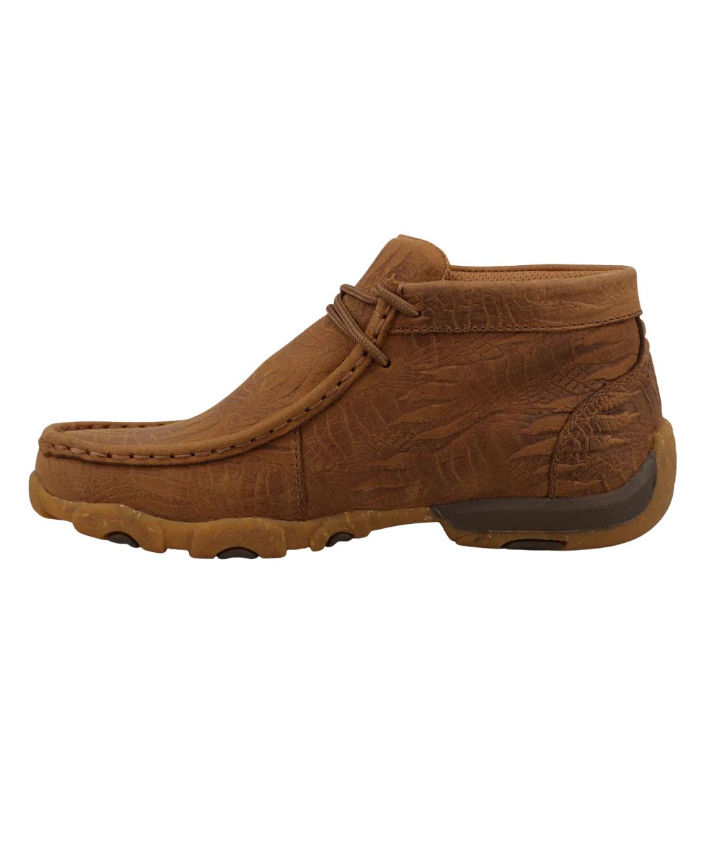 Kid's Lace-Up Shoe Featuring A Brown Leather Upper With Reptile Footprint Pattern