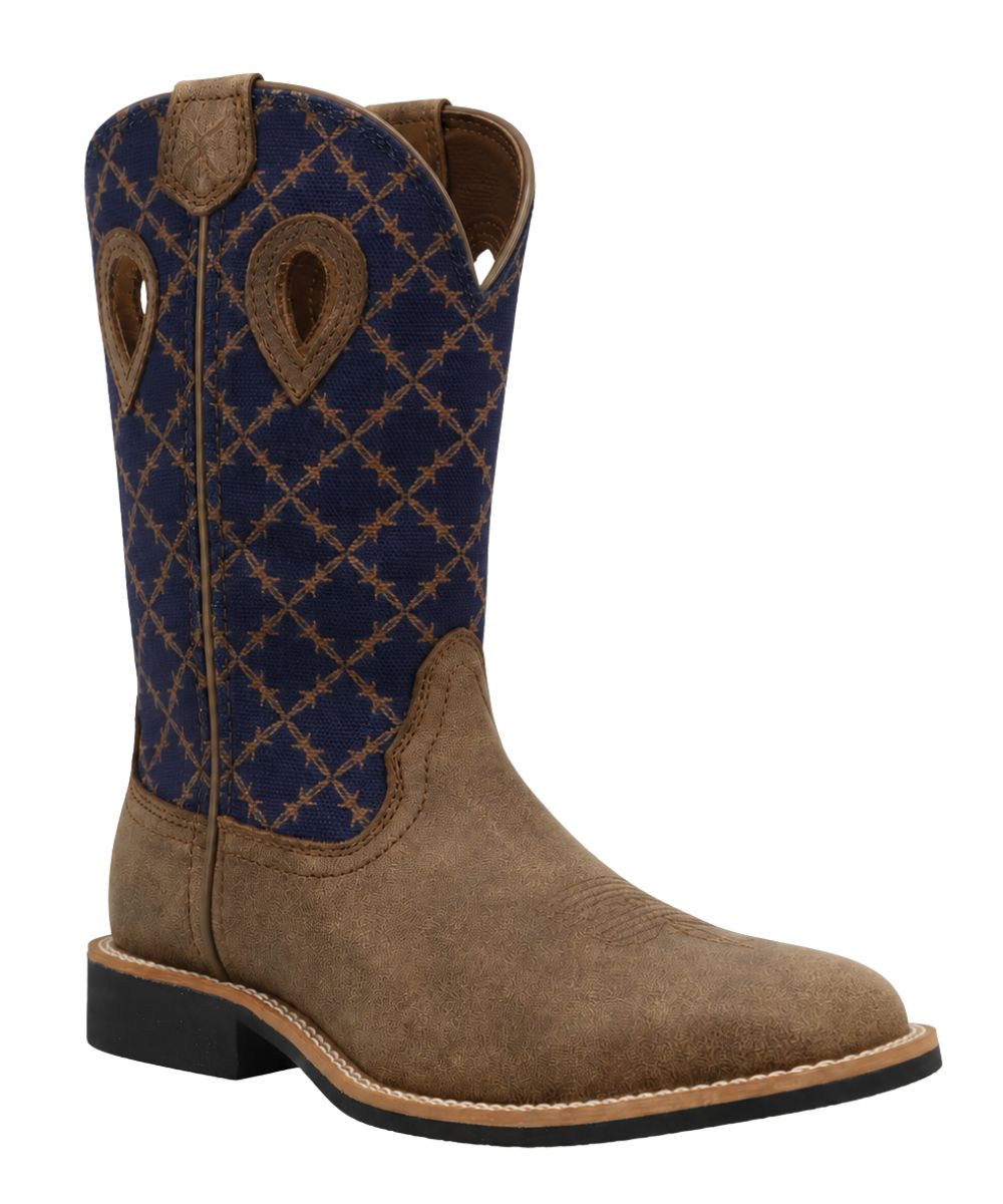 Right angled view of the 9" western youth boot featuring reinforced pull holes for an easy on