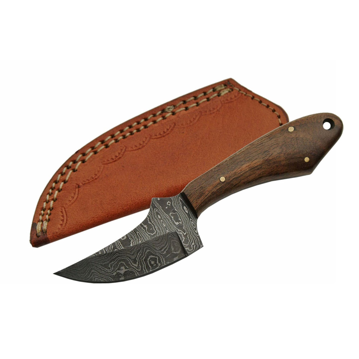 Double D Sanz Walnut Rhino Damascus Bowie Fixed Blade Knife