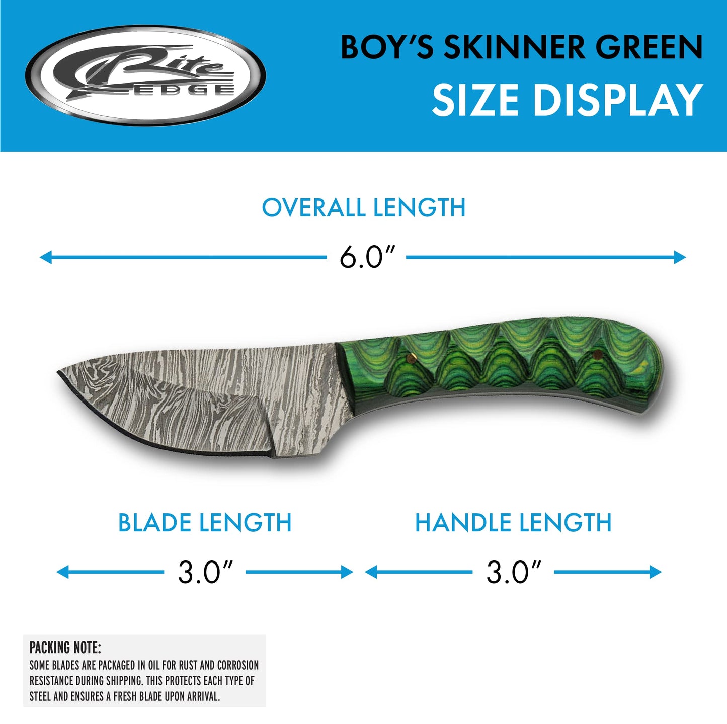Double D Hunting Sanz Green Damascus Grooved Wood Handle Skinner Knife