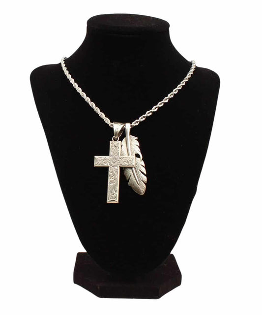M&F Western Men's Twister Cross & Feather Necklace