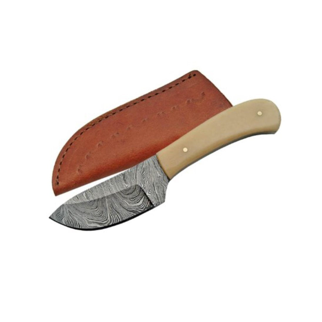 Double D Damascus Skinner Bone Handle Fixed Blade Knife