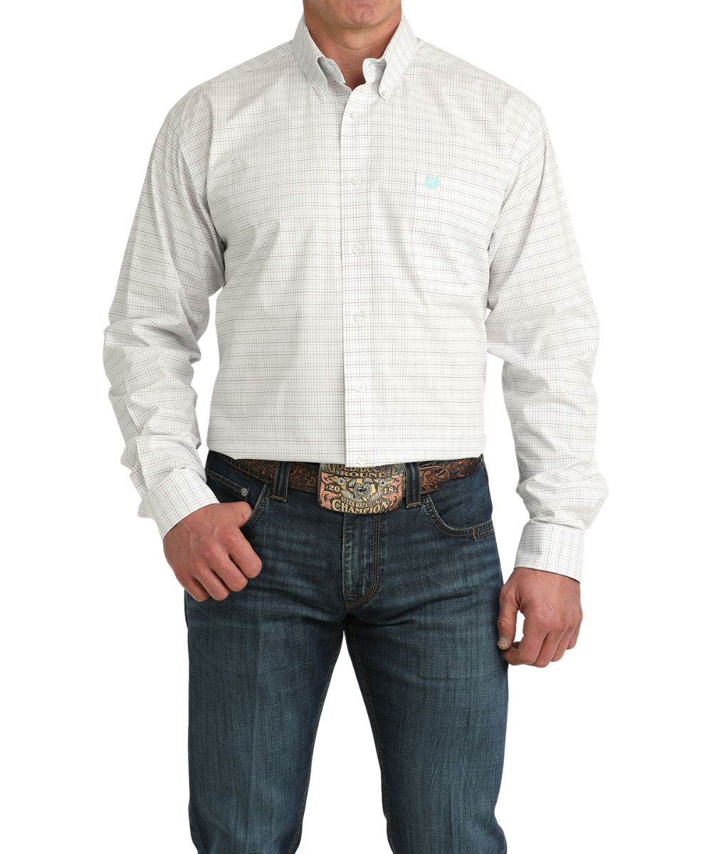 Cinch Men's White Plaid Button Down Shirt