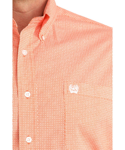Cinch Men's Orange Geometric Button Down Shirt