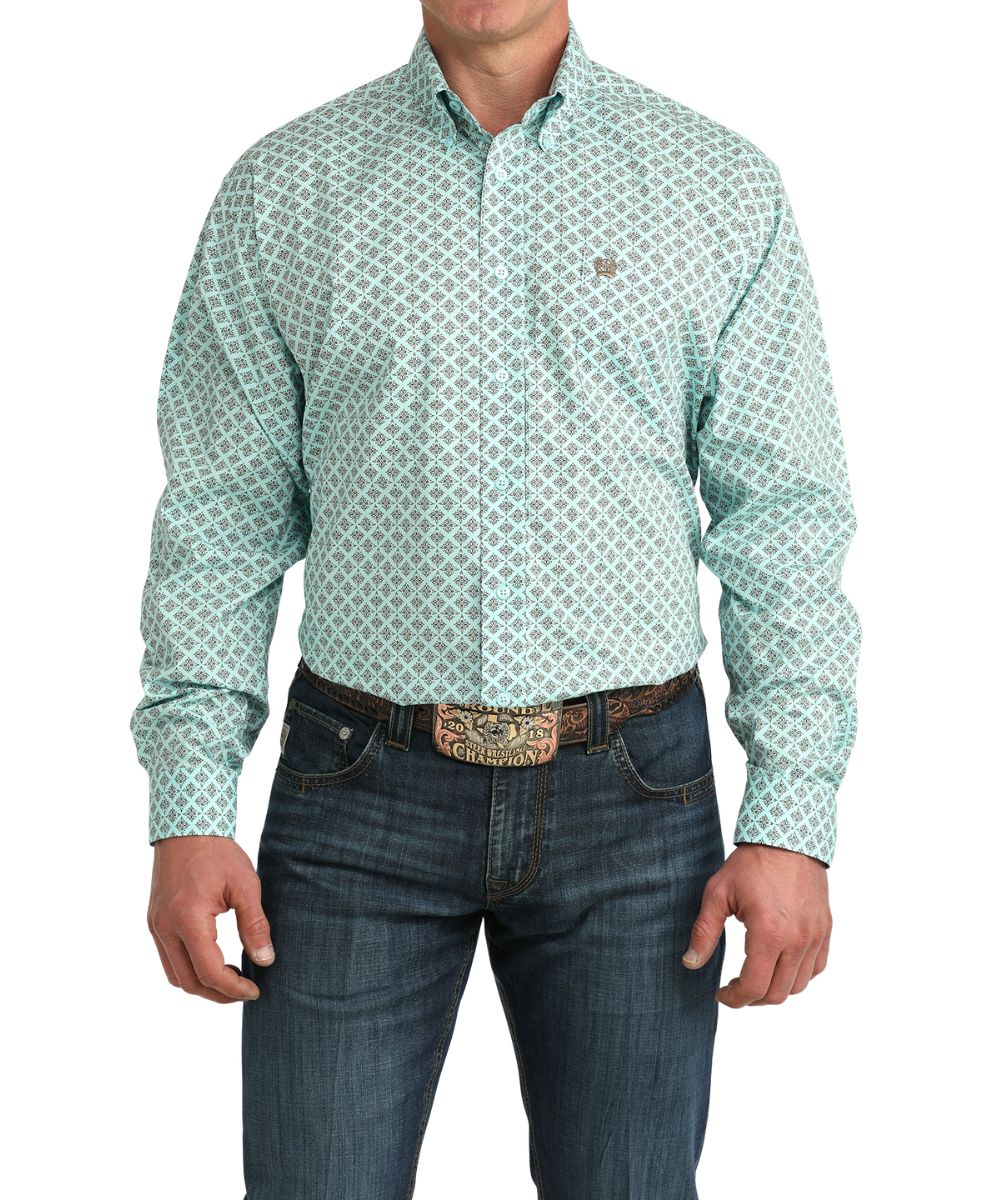 Cinch Men's Turquoise Geometric Button Down Shirt