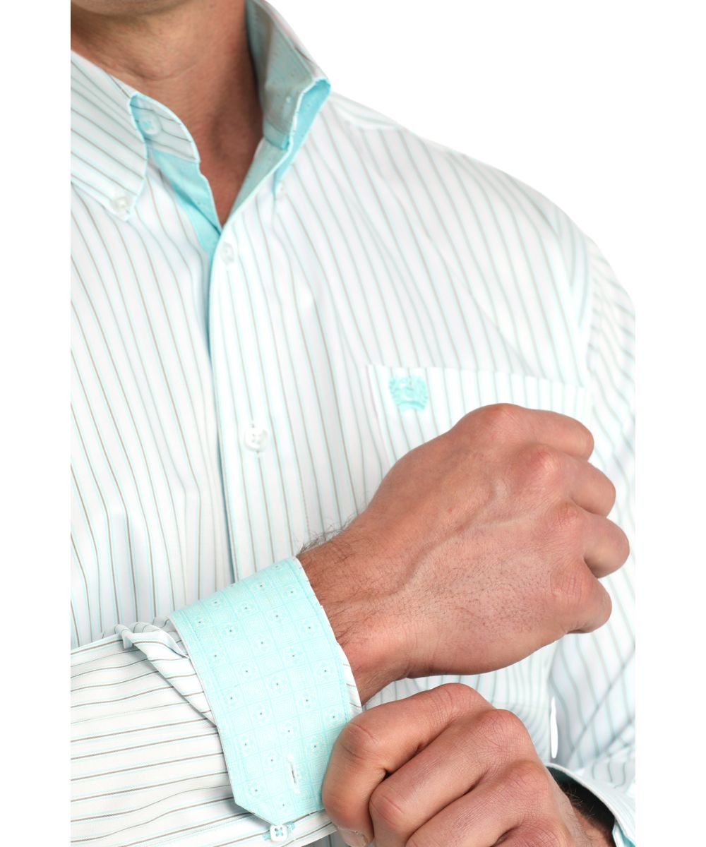 Cinch Men's White Striped Button Down Shirt