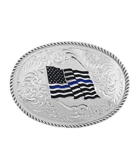 Montana Silversmiths Thin Blue Line Flag Buckle- Style #1340TBL ! desc :  ! caption :