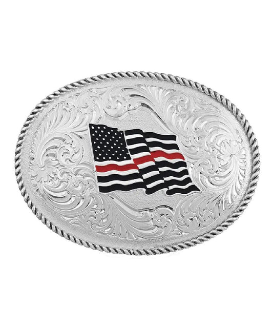 Montana Silversmiths Men's Thin Red Line Flag Buckle