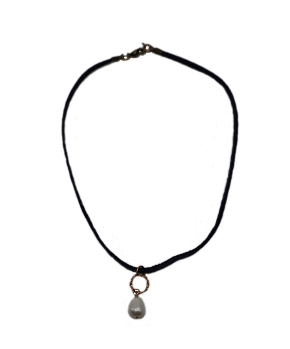 J. Forks Designs Women's Pearl Drop Leather Necklace- Style #14266 ! desc :  ! caption :