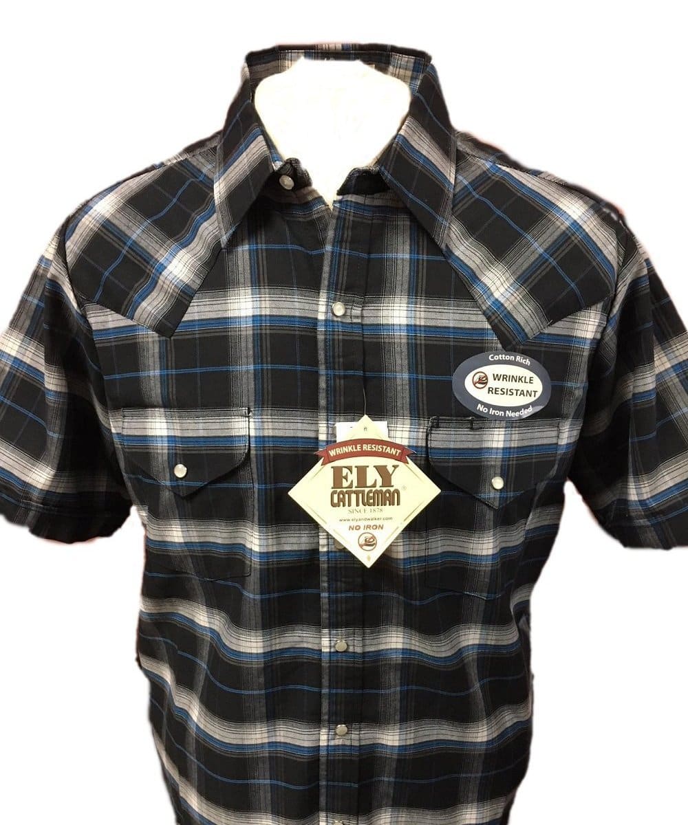 Ely Walker Men's Cattleman Plaid Short Sleeve Snap Shirt- Style #15208558 ! desc :  ! caption :