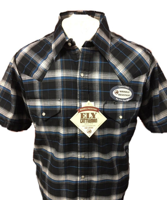 Ely Walker Men's Cattleman Plaid Short Sleeve Snap Shirt- Style #15208558 ! desc :  ! caption :