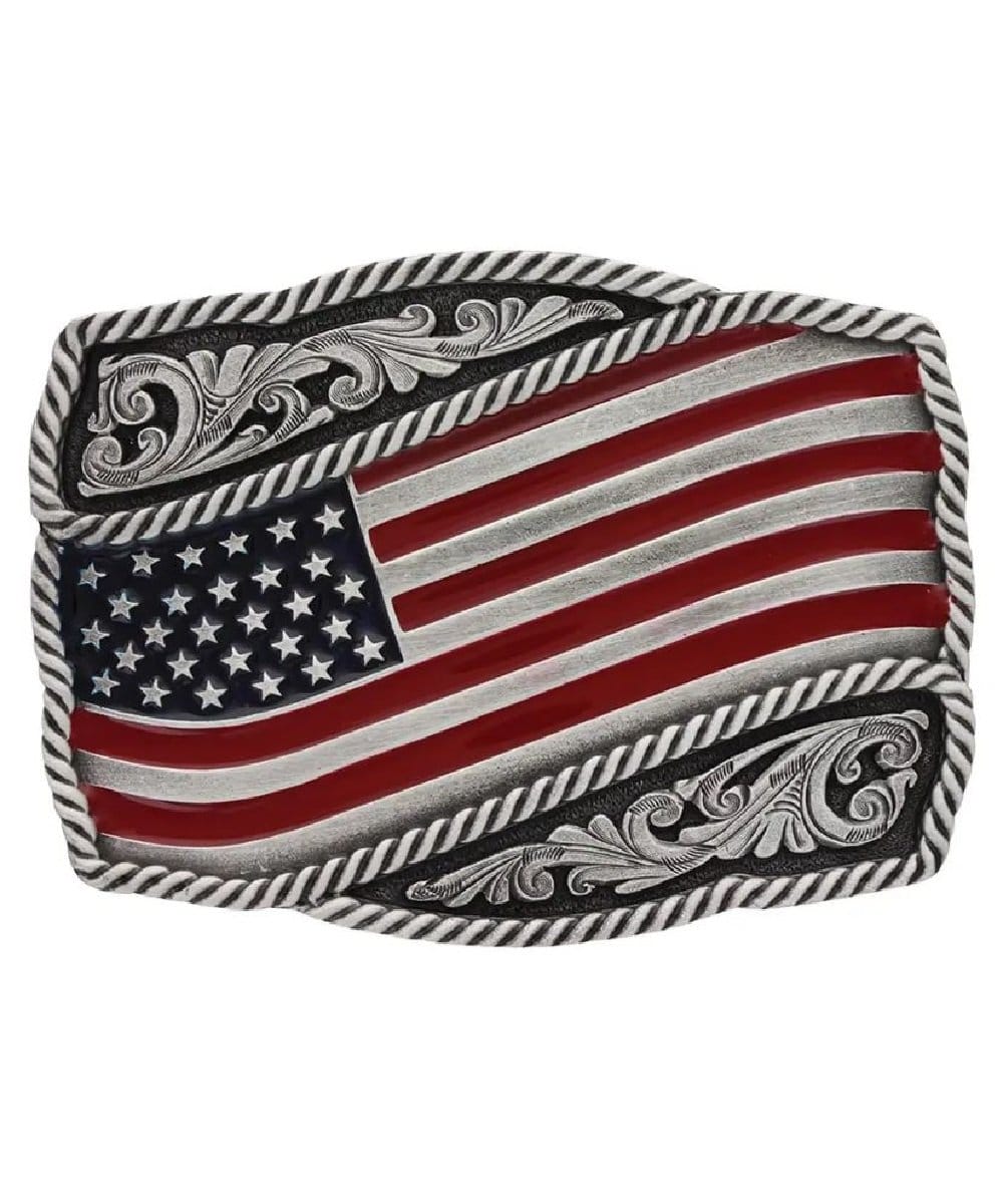 Montana Silversmiths Classic Painted Waving American Flag Attitude Buckle- Style #A590P ! desc :  ! caption :