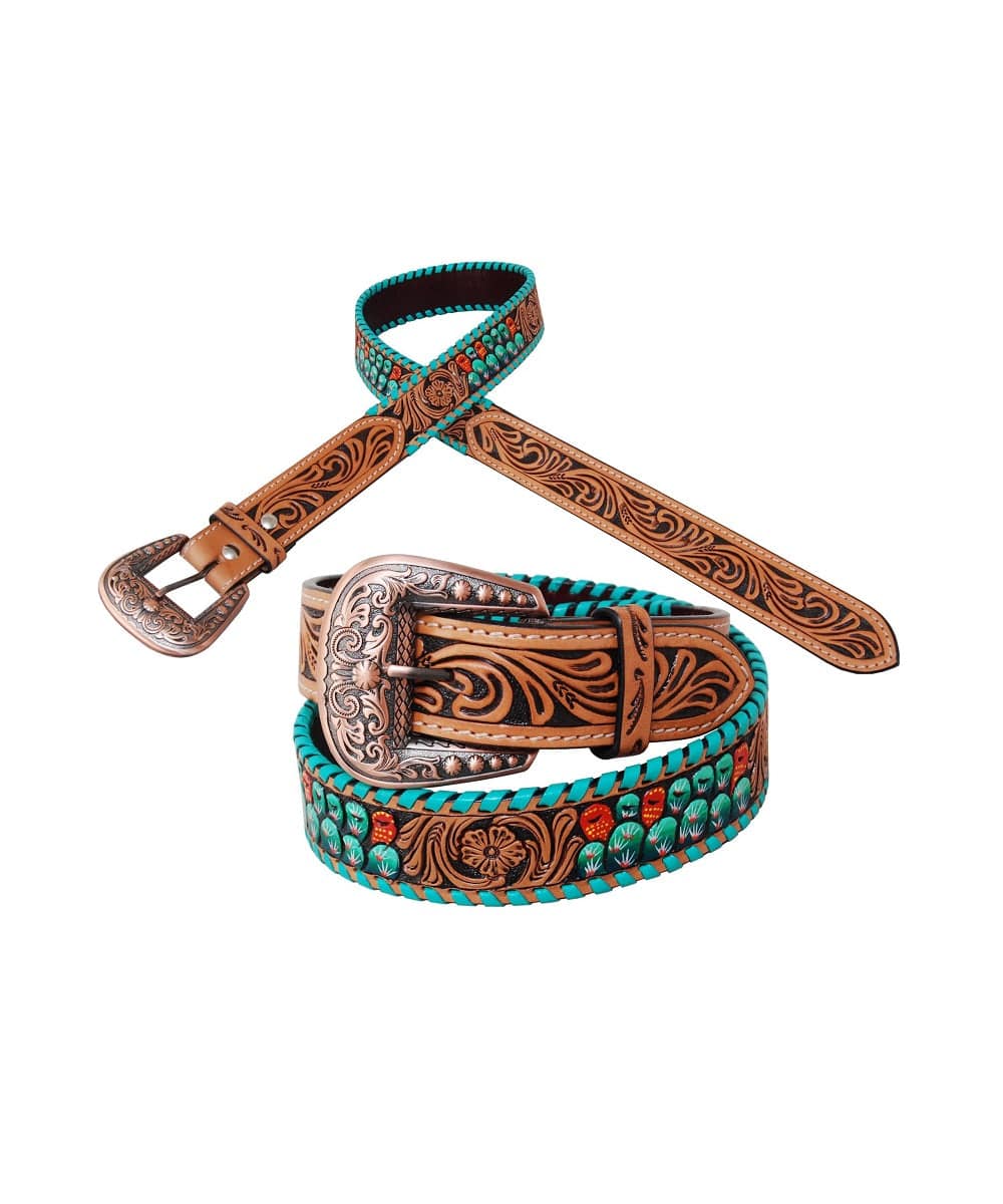 Rafter T Ranch Women's Tooled Cactus Belt- Style #BT519 ! desc :  ! caption :