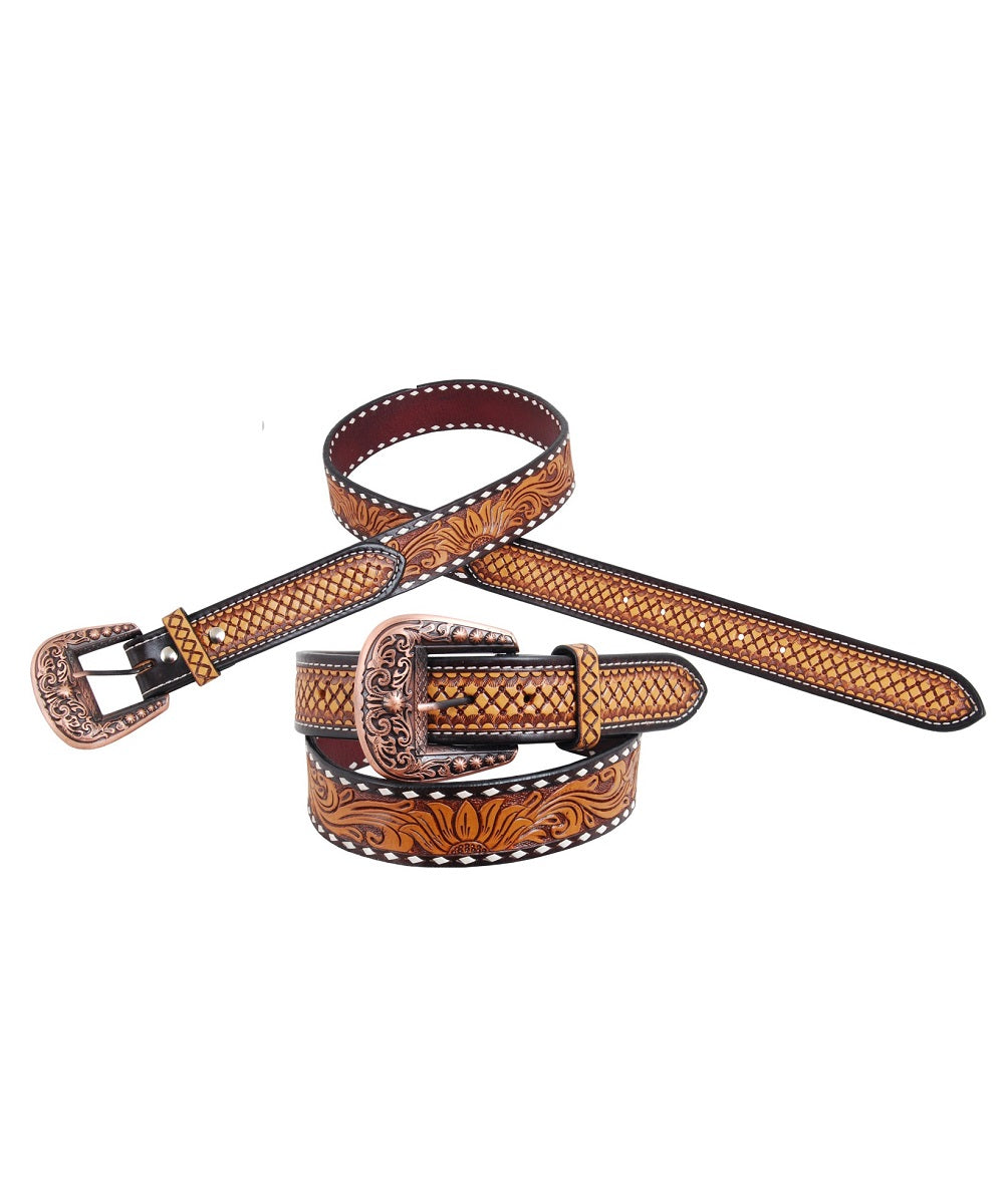 Rafter T Ranch Women's Tooled Sunflower Belt- Style #BT600 ! desc :  ! caption :