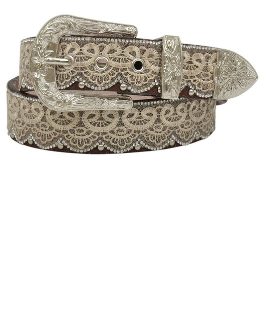 M&F Western Women's Tan Cream Lace Belt- Style #DA3650 ! desc :  ! caption :