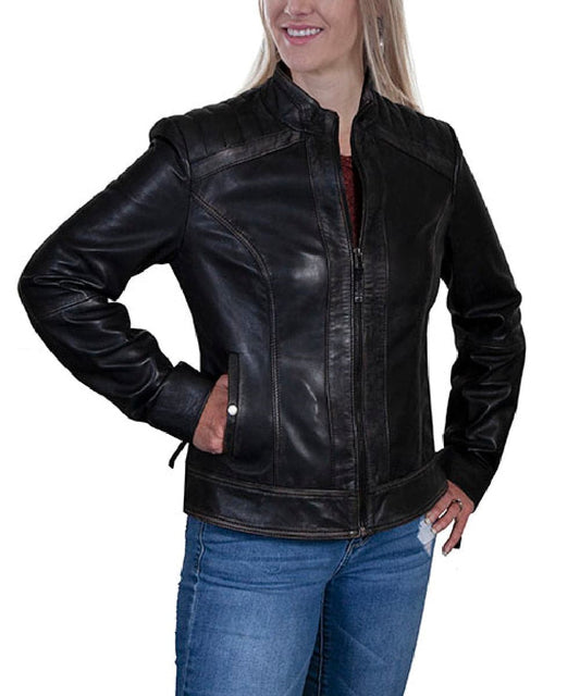 Scully Women's Black Leather Jacket- Style #L1040 ! desc :  ! caption :