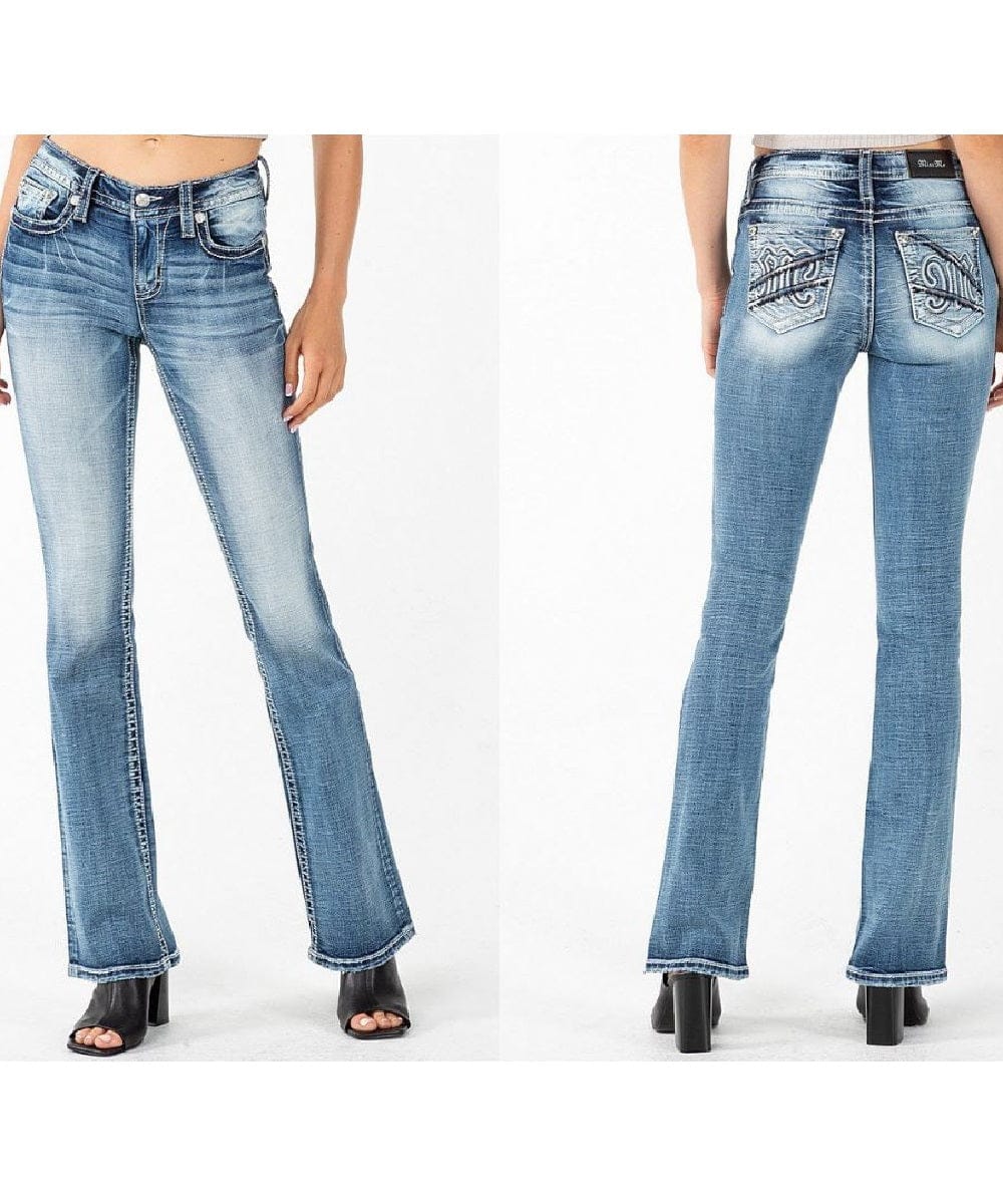Miss Me Women's Mid Rise Bootcut Jean- Style #M3817B5 ! desc :  ! caption :