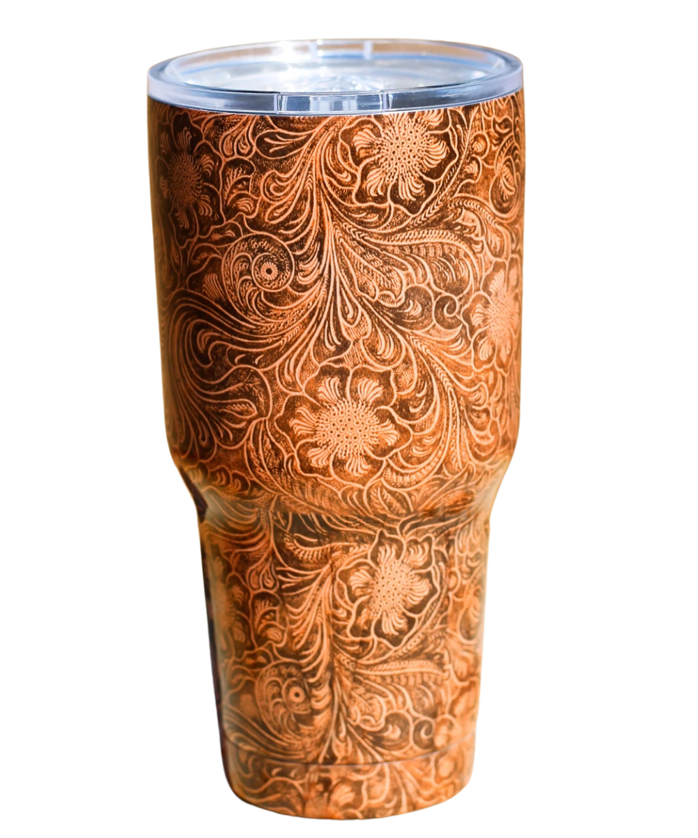 Ranch Dress'n RD Tooled Leather Tumbler- Style #TOOLEDLEATHERTUMBLER ! desc :  ! caption :
