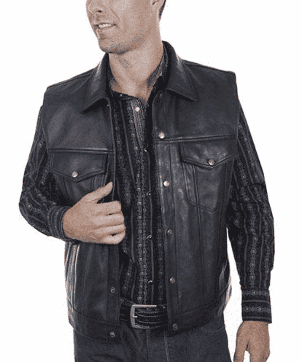 Scully Men's Black Leather Vest- Style #712 144 ! desc :  ! caption :