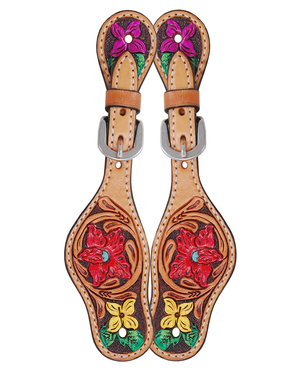 Rafter T Ranch Kids' Floral Tooling Spur Strap- Style #KSS461 ! desc :  ! caption :