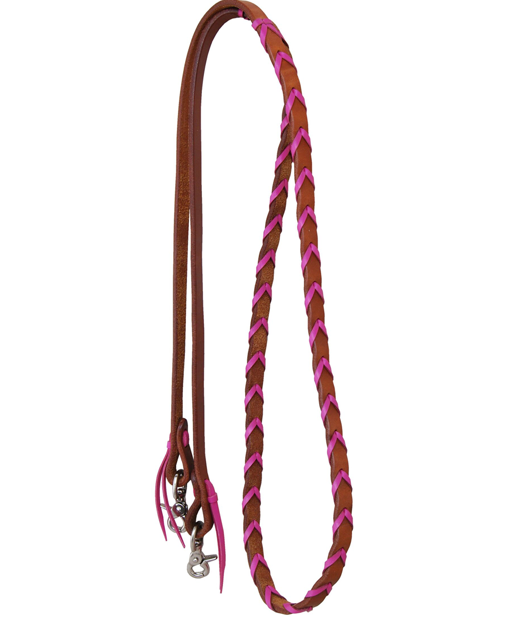 Rafter T Ranch Pink Laced Barrel Rein- Style #RN220PK ! desc :  ! caption :