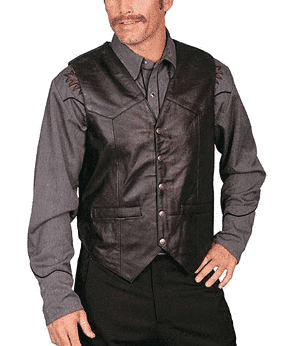 Scully Men's Lambskin Black Leather Vest- Style #507 144 ! desc :  ! caption :