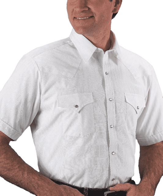 Ely Walker Men's White Short Sleeve Snap Shirt- Style #15201634 WHT ! desc :  ! caption :