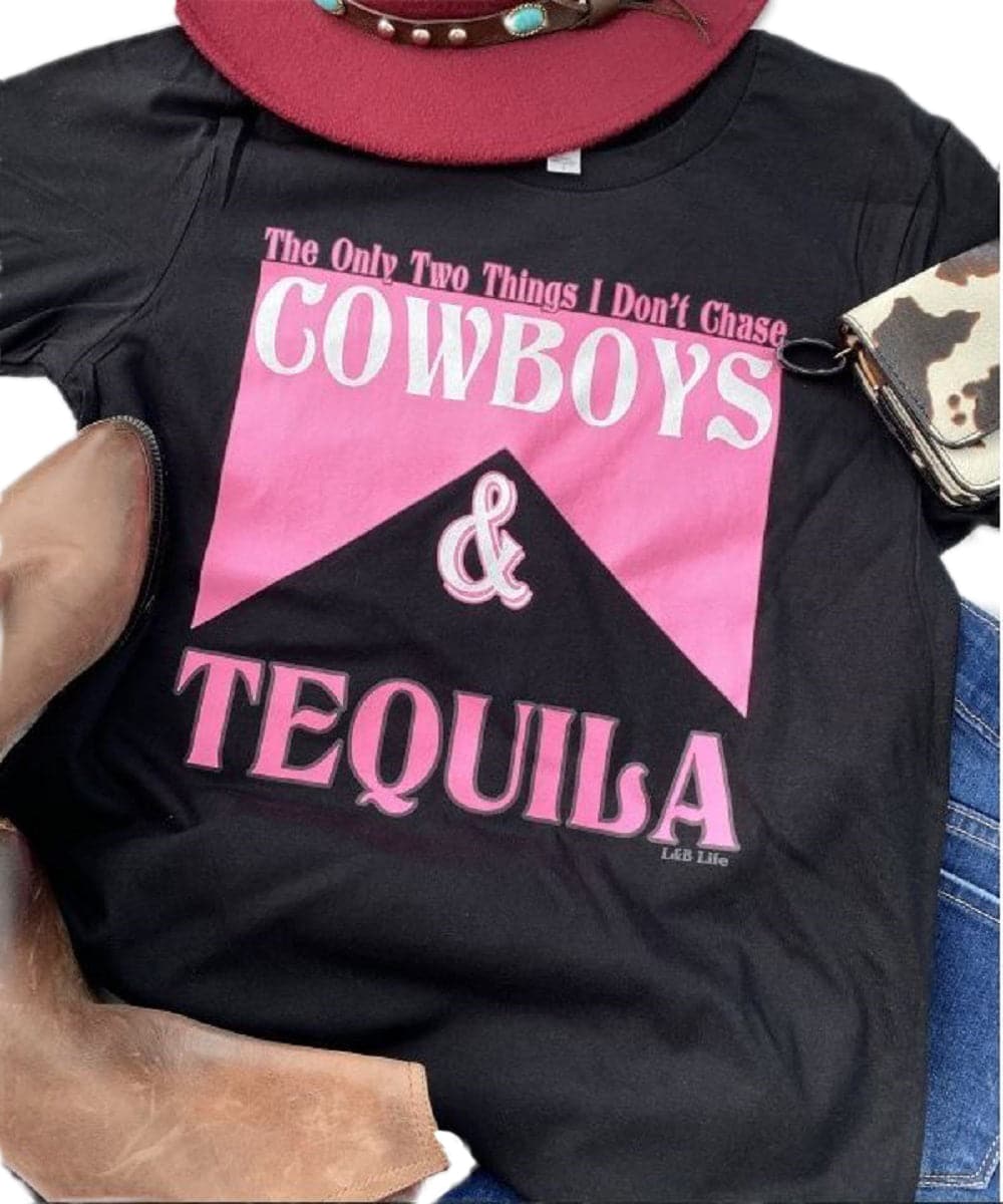 L And B Life Women's Cowboys & Tequila Tee- Style #BC COWBOYS TEQU ! desc :  ! caption :