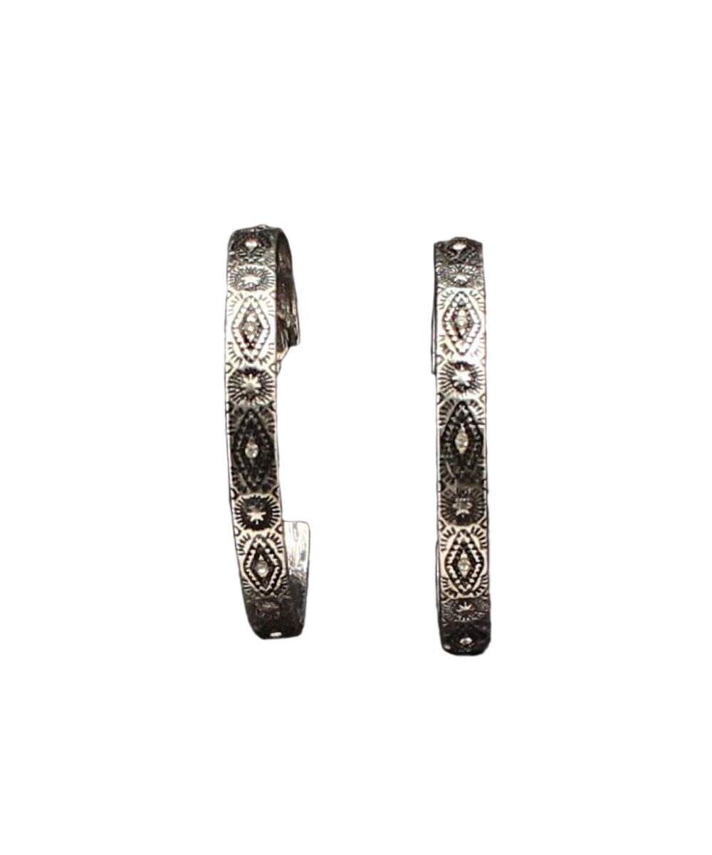 Silver Strike Women's Aztec Engraved Hoop Earrings- Style #DE386SBCL ! desc :  ! caption :