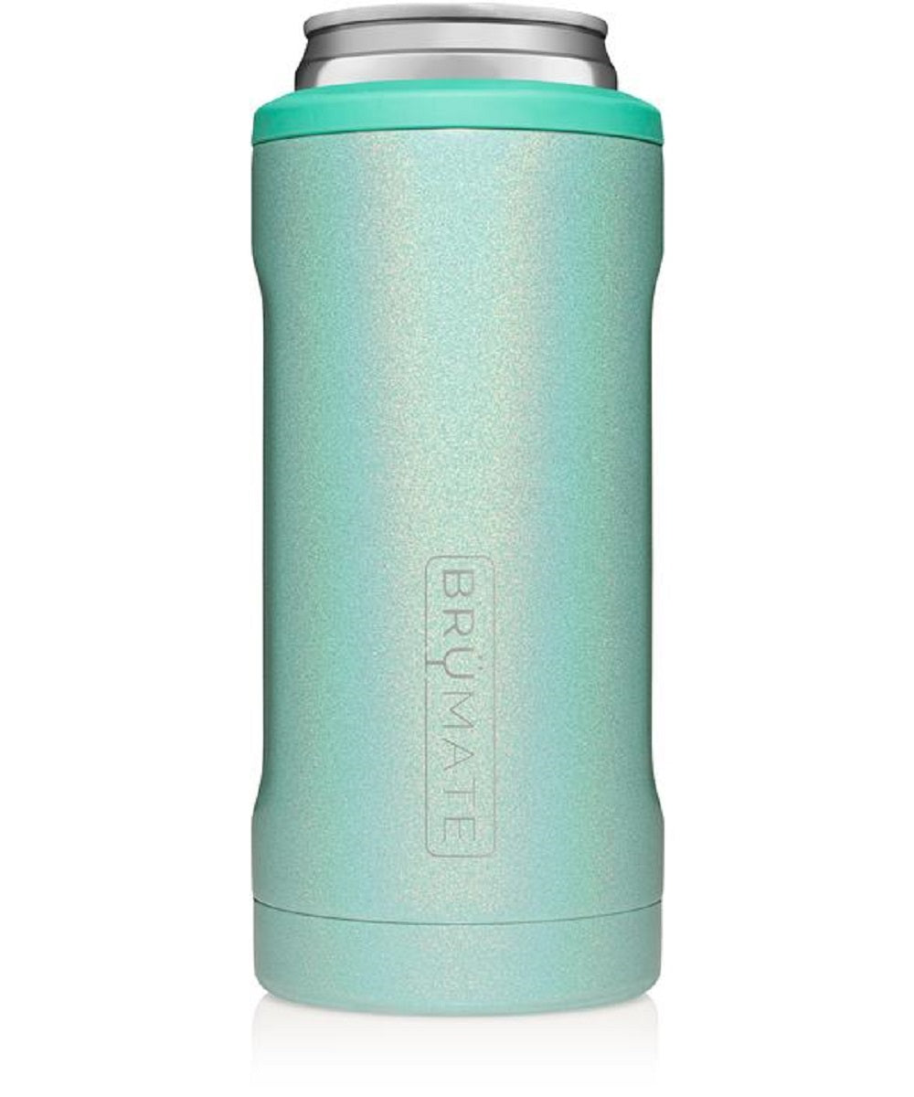 BrüMate Glitter Aqua Hopsulator Slim Can Cooler- Style #HS12GT ! desc :  ! caption :