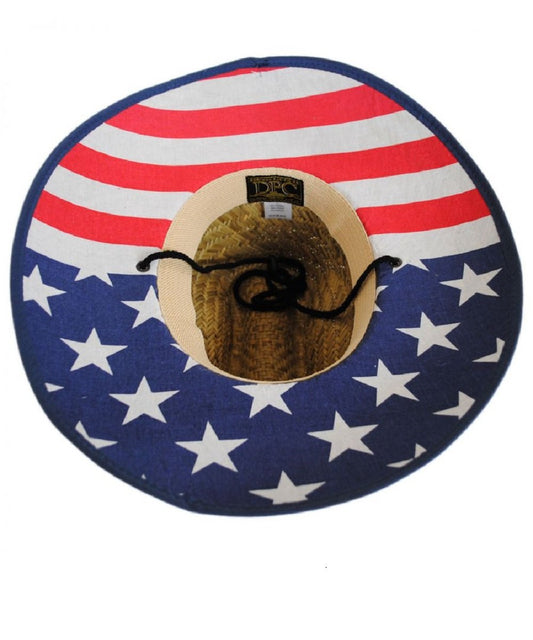 Dorfman Pacific Lifeguard American Flag Straw Hat- Style #MS401OS-NAT ! desc :  ! caption :