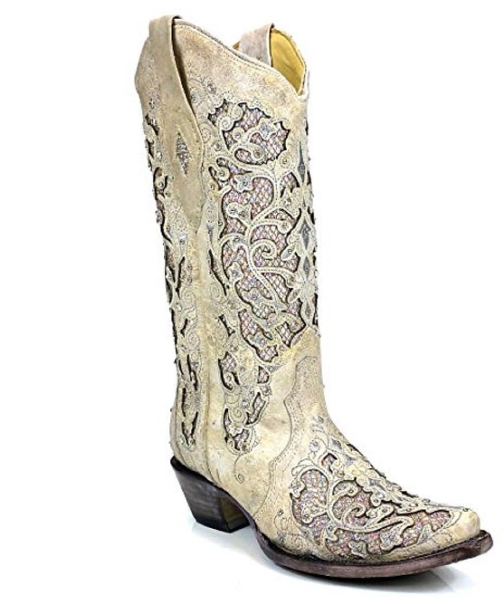 Corral Women's White Glitter Inlay Snip Toe Boot- Style #A3322
