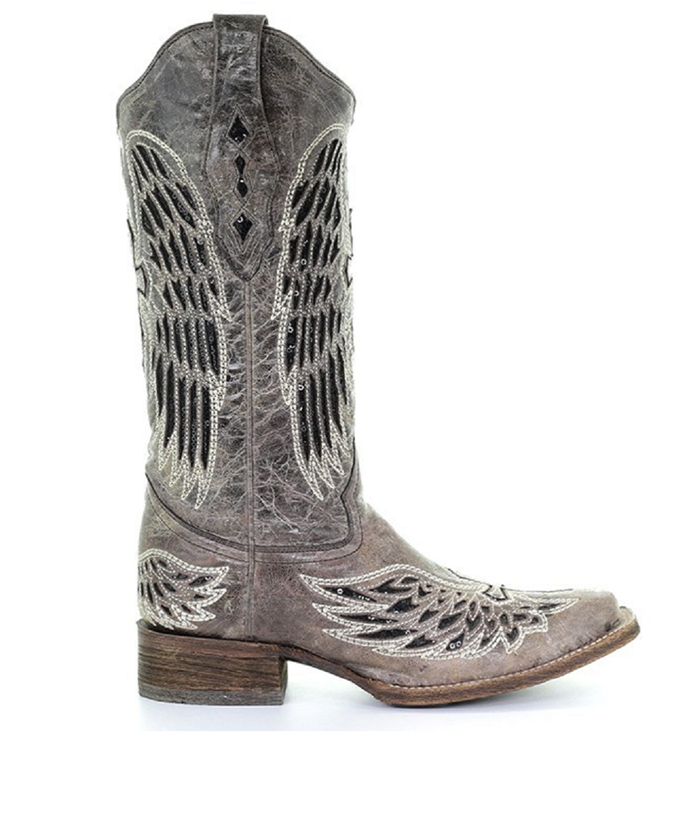 Corral Ladies Wing and Cross Sequin Square Toe Western Boot 