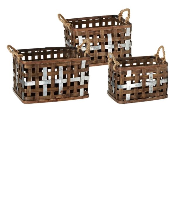 Ganz Rectangle Espresso Woven Basket Set- Style #159530