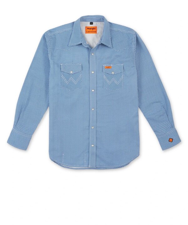 Wrangler Men's Blue Flame Resistant Long Sleeve Snap Work Shirt- Style #FR155BL