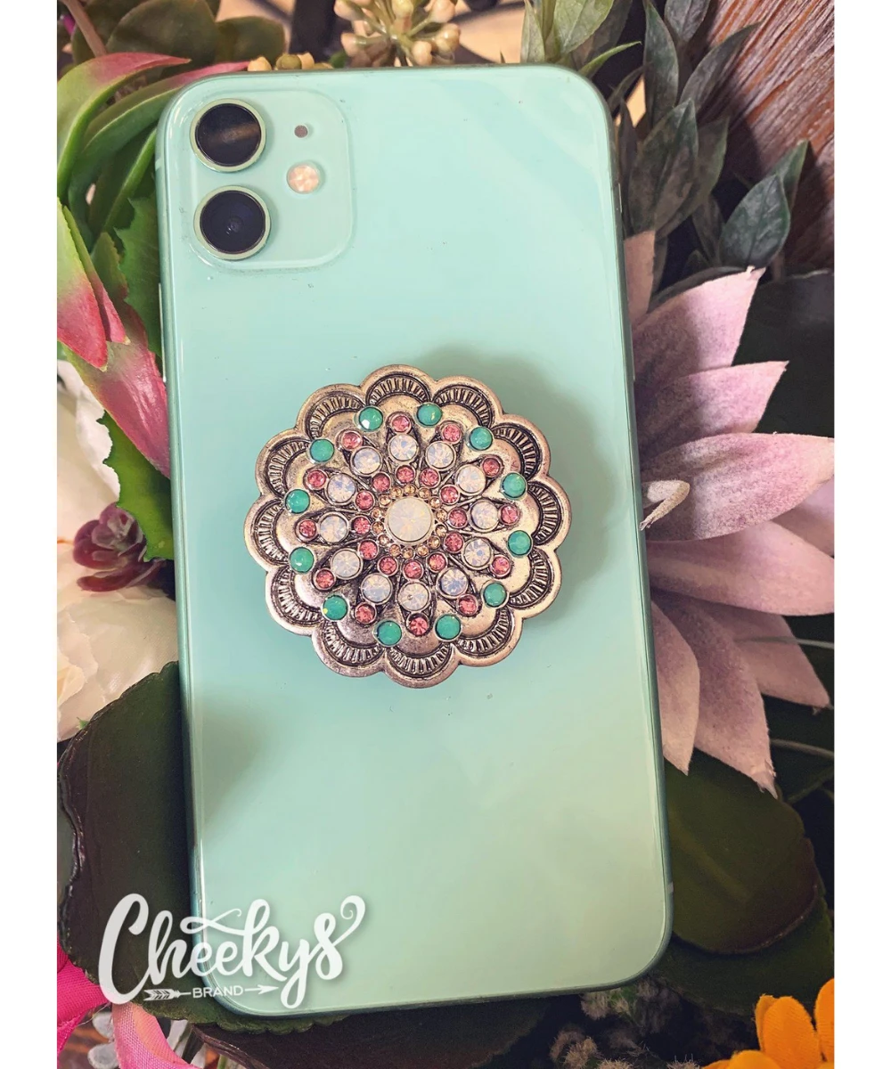 Cheekys Wholesale Melrose Concho Phone Grip With Turquoise And Pink- Style #ACS10103