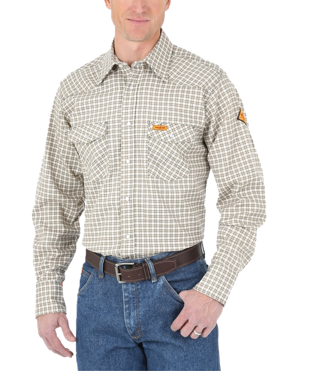 Wrangler Men's Flame Resistant Western Plaid Snap Shirt- Style #FR124MM
