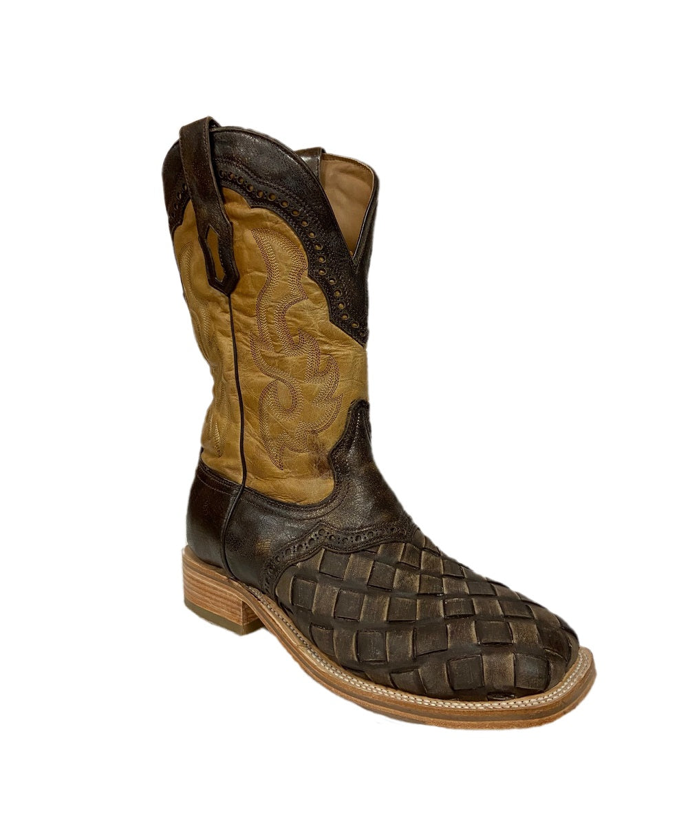 Corral Men's Distressed Brown And Honey Wide Square Toe Boot- Style #A4117