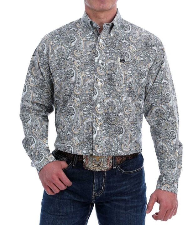 Cinch Men's Gray Paisley Print Button Down Shirt- Style #MTW1105185