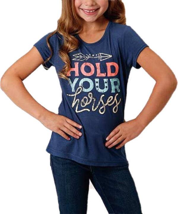 Roper Girls' Blue Hold Your Horses Tee- Style #03-009-0513-4053