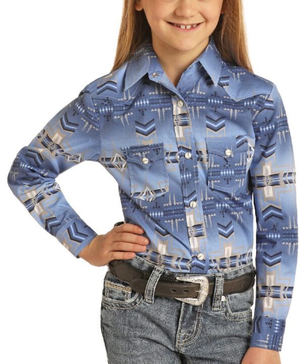 Rock & Roll Cowgirl Girls' Aztec Print Snap Shirt- Style #G4S9406