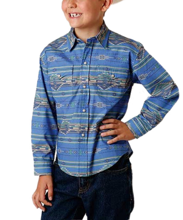Roper Boys' Aztec Print Snap Shirt- Style #03-030-0067-4014
