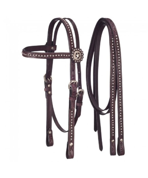 Tough1 Headstall And Reins Set With Dots And Star Conchos- Style #42-8500-32-0