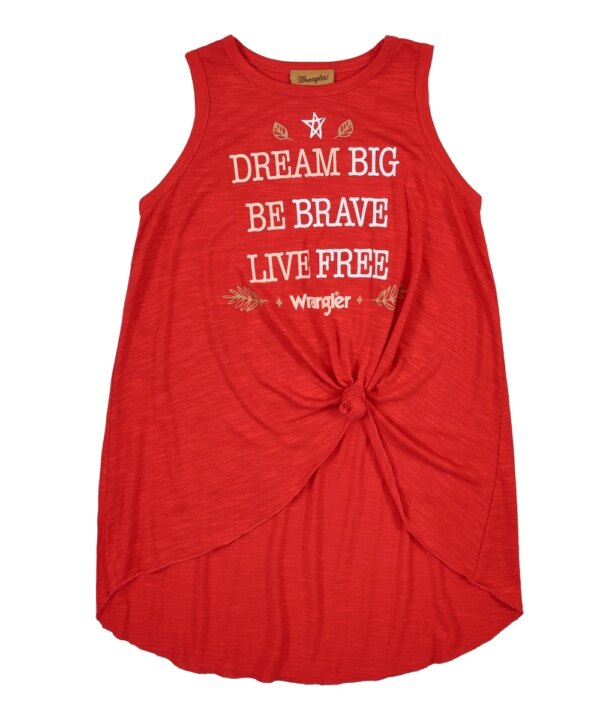 Wrangler Girls' Dream Big Be Brave Knotted Tank Top- Style #GWK203R