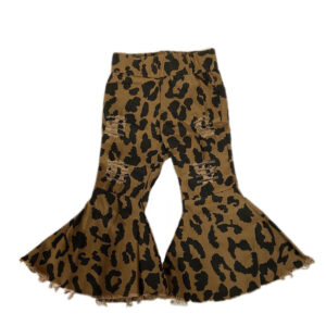 Kids Charm Girls' Leopard Print Distressed Denim Flared Leg Pants- Style #YAZ-2020-211A