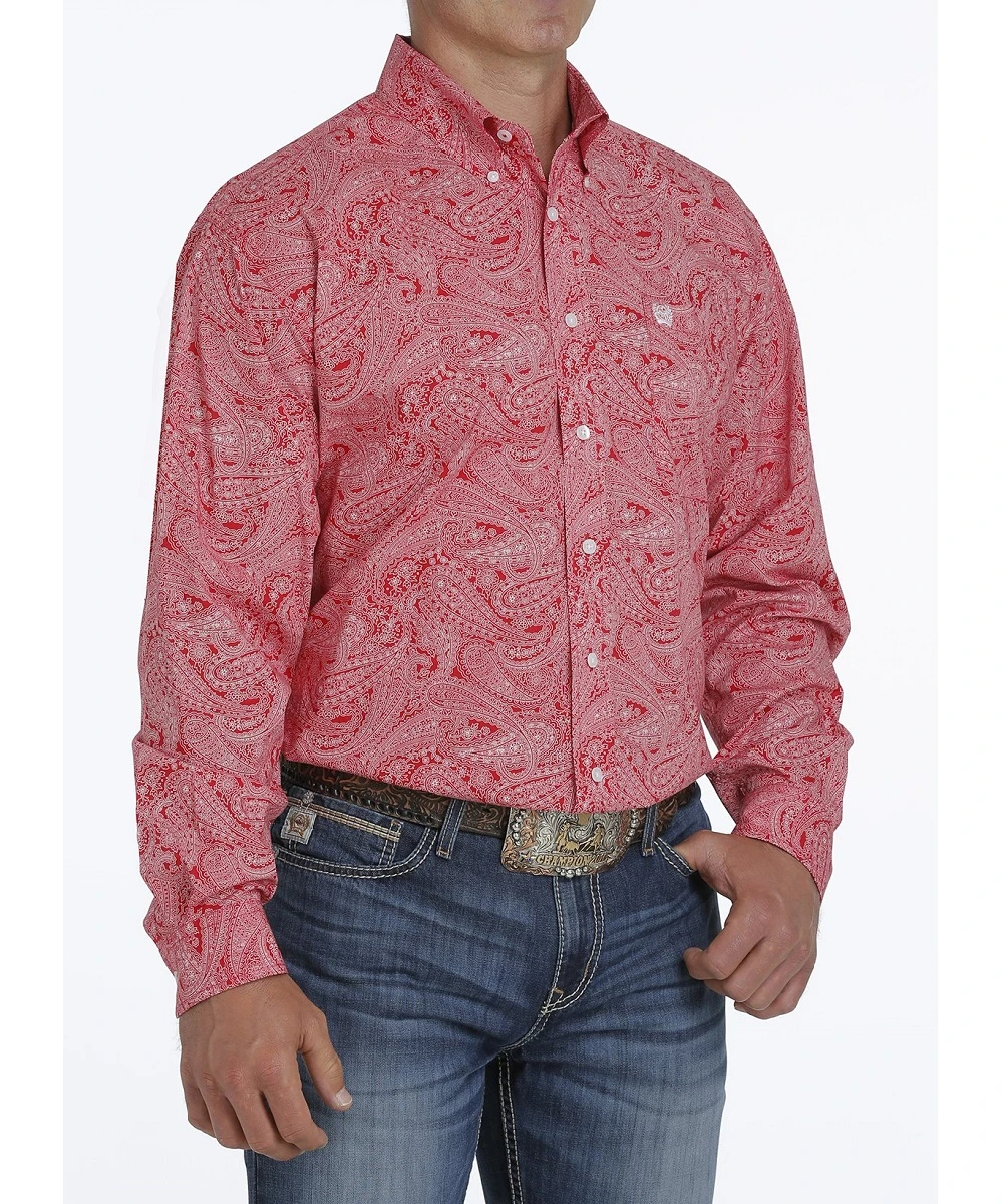 Cinch Men's Red Paisley Print Button Down Shirt- Style #MTW1105200