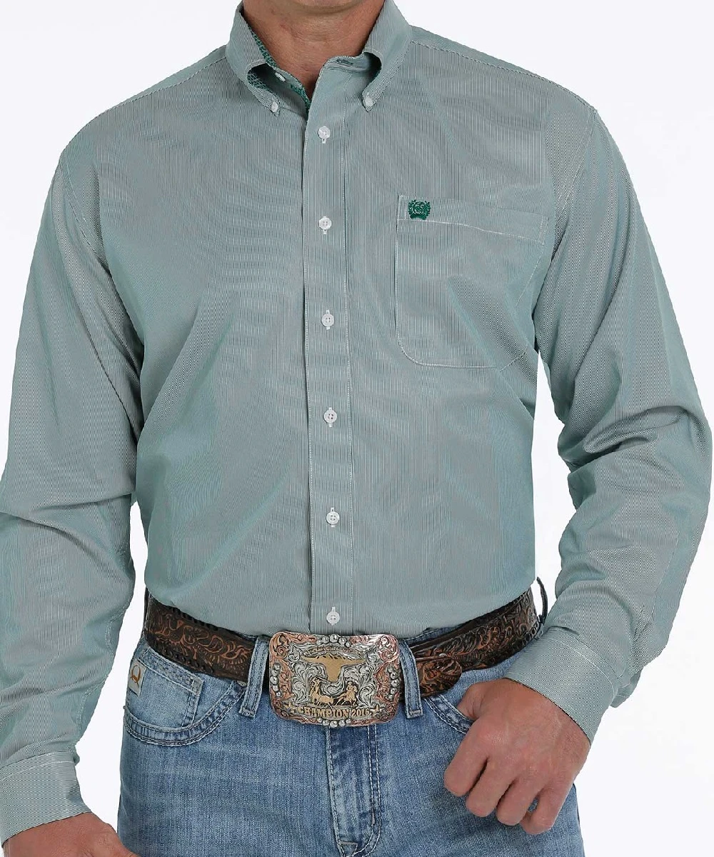 Cinch Men's Green Striped Tencel Button Down Shirt- Style #MTW1105237